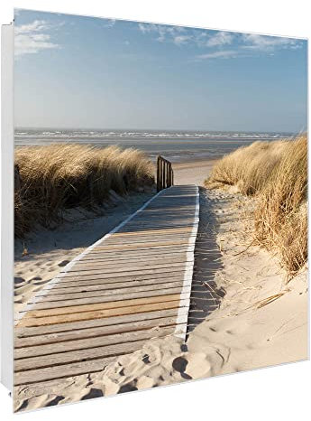 banjado Großer Schlüsselkasten Glas - Schlüsselbox 30x30cm mit 50 Haken - Schlüsselkasten modern für Schlüsselaufbewahrung mit beschreibbarer, magnetischer Glastür - Motiv Dünen