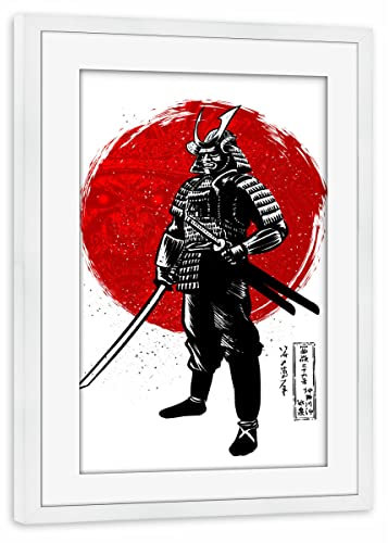 artboxONE Poster mit Rahmen weiß 30x20 cm Samurai with Two katanas von Albertees - gerahmtes Poster