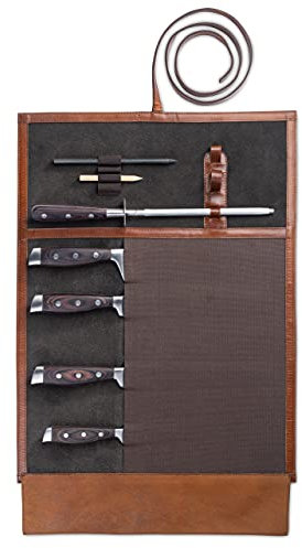 Angus Stoke Charles - Funda para cuchillos de chef (piel, tamaño grande), color marrón y negro