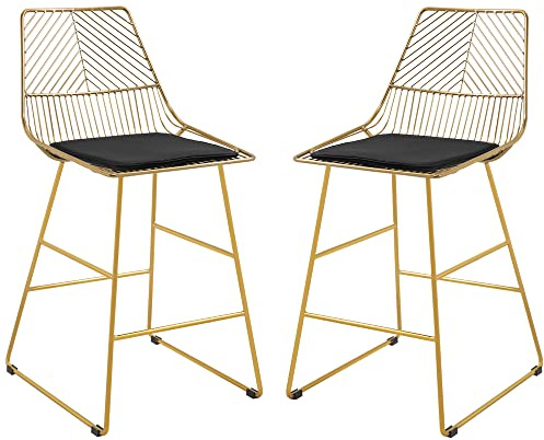 HOMCOM Bar Stools Modern Counter Height Wire Metal Frame Set of 2 Gold | Breakfast Bar Chairs, Kitchen, Dining Room
