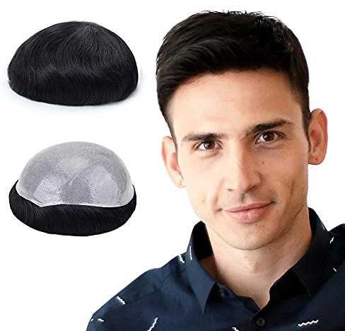 Lordhair Peluca Hombre 0,06 mm Saín Rayita Frontal Todos V-Loop Nudos pelucas de cabello real Natural Humano Peluquín Hombre Tamaño de la Base 20x25CM Peluquines Para Hombres Densidad Media