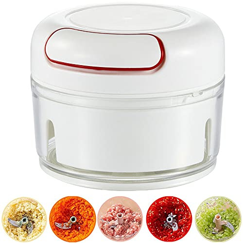 Manuelle Knoblauch Zerkleinerer Zwiebelschneider Manuell Mini Küchenmaschine Manueller Zerkleinerer Zwiebelschneider Multizerkleinerer Manuell mit Seilzug für Gemüse, Obst, Zwiebeln, Nüsse, Knoblauch