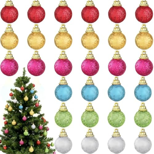 36 Stück Weihnachten Ornamente Mini Glitzer Kugeln, 1 Zoll Mehrfarbig Schaum Kugel Hängende Deko Mini Weihnachtsbaum Dekorationen Kleine Weihnachtsdekoration Party Zubehör (Diverse Farben)
