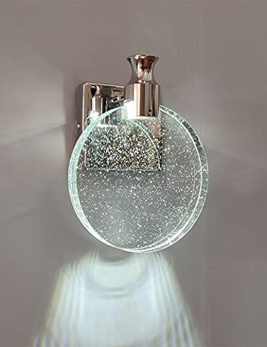 KRIPINC Rund LED Kristall Wandleuchte für Wohnzimmer Schlafzimmer Flur | Kristallblasen-Design, 3 Farbtemperaturen, Vintage Wandlampe Kristall für Nachttisch Badezimmerwaschtisch, Silber, Groß
