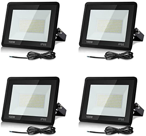 Lospitch 4x100W LED Strahler Außen, 3000K Warmweiß Superhell LED Fluter, 8500LM Außenstrahler IP66 Wasserdicht Aluminium Scheinwerfer Licht für Garten, Garage, Hof oder Hote