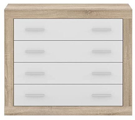 Homely | Cómoda de Dormitorio con 4 cajones Coimbra | Tablero de partículas melaminizado | Colores: Cambrian/Blanco, 98x39,6 Altura 81,6 cm | Diseño Moderno para Dormitorio