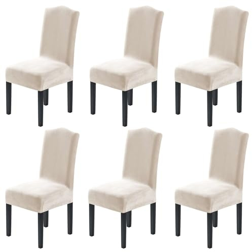 H.VERSAILTEX Dining Chair Covers Velvet Stretch Chair Covers for Dining Room Set of 6 Parson Chair Slipcovers Chair Protectors Covers, Soft Thick Solid Velvet Fabric Washable, Ivory