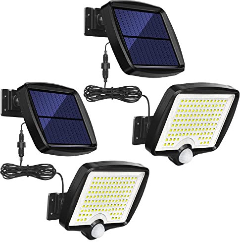 MPJ Solarlampen für Außen, 118 LED Solarleuchte Aussen mit Bewegungsmelder, IP65 Wasserdichte, 120°Beleuchtungswinkel, Solar Wandleuchte für Garten mit 5m Kabel [2 Stücke]