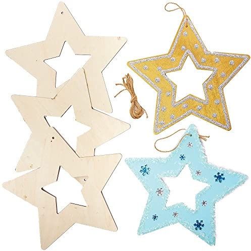 Baker Ross FX261 Blanke Stern Kränze aus Holz-6er Pack, Holzbasteln, Kranzring zum Dekorieren und Ausstellen, Weihnachtsbasteln für Kinder
