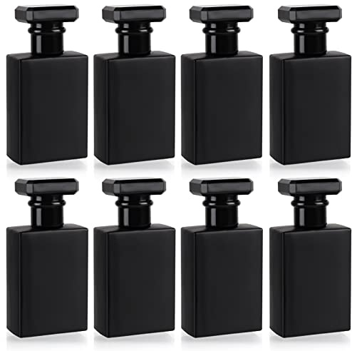 BELLE VOUS 8 Flaconcini Vuoti per Liquidi 30 ml in Vetro Nero Riutilizzabili - Boccette Profumi Vuoti Quadrate con Pompa Nebulizzatore Profumo Oro - Per Viaggi, Oli Essenziali e Dopobarba