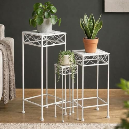 DanDiBo Blumenständer Metall Weiss Eckig 96314 3er Set Pflanzenständer Blumenhocker Beistelltisch Blumensäule Modern Pflanzenhocker