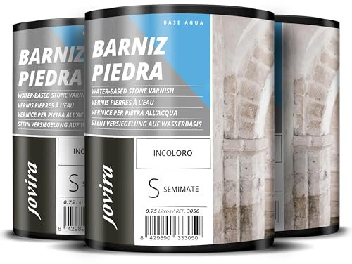 JOVIRA PINTURAS Barniz Piedra al Agua. Barniz para piedra y sustratos minerales. (3x750 Mililitros, Semimate) C-6-3