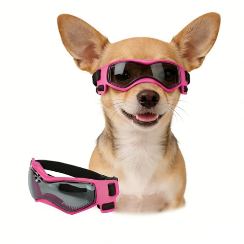 Enjoying Occhiali per Cani Taglia Piccola, Occhiali da Sole per Cucciolo Moto, Gatti Adulti Occhiali Cane, Protezione UV, Regolabile, Cool Rosa