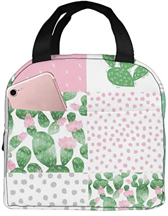 Cactus design rosa verde grigio pranzo al sacco, riutilizzabile simpatico contenitore per il pranzo borsa termica termica multifunzionale contenitore per il pranzo scolastico per ragazzi e ragazze ado