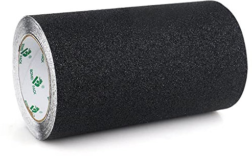 BOMEI PACK 200mmx5m Schwarz Antirutsch Klebeband Streifen mit Selbstklebend, Treppe Stufen Band Kleber Rutschfest Klebeband, Hohe Traktion Pad für Bodenbelag