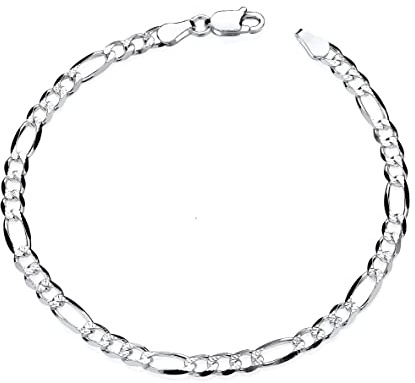 Old English Jewellers Sterling Silver Bracelet for Women 7.5. Figaro Bracelet with Diamond Cut Finish. Solid 925 Silver. Bracelets for Women Sterling Silver.