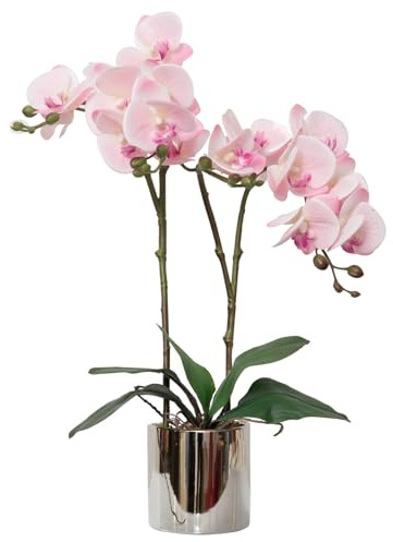 CXGS Artificial Orchid Flower Plant Real Touch Faux Orchids in Ceramic Vase Pink 19.7'' Fake Phalaenopsis Flower Arrangement Centerpiece Home Indoor Decor