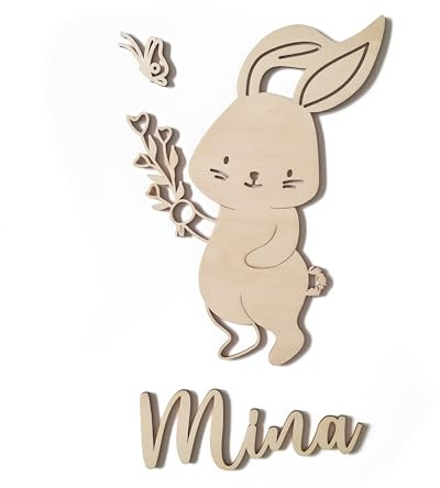 Personalisiertes Türschild Kinderzimmer mit Name – Hase – Holz Namensschild - Personalisierte Baby Zimmer Dekoration - Namensschild Kinderzimmertür & Holzbuchstaben Kinderzimmertür (Hase)