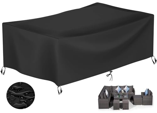 KDXAOBEI Set med trädgårdsmöbler 360 x 120 x 75 cm (LxBxH) stora trädgårdsmöbler, överdrag, uteplats, set överdrag 600d slitstark kub utomhus bordsöverdrag vattentät kanvas rotting sofföverdrag