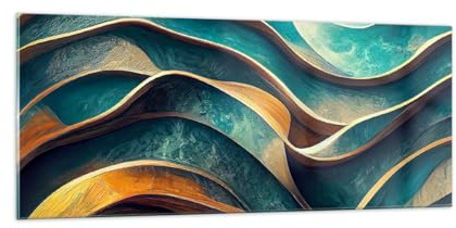 Glasbild 100x40cm Wandbild Glasdruck Abstrakt Kunst - 5649 | Wellen Dreidimensionalität Abstraktion Panorama Groß Modern Dekoration Wohnzimmer Schlafzimmer Wanddeko Kunstdruck ARTTOR