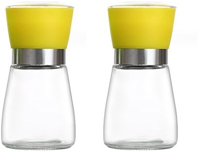 MOBAAK Salt And Pepper Mill 2pcs Salt And Pepper Grinder Set,Refillable Small Sea Salt & Peppercorn Shakers Set Salt And Pepper Grinder (Color : Yellow, Size : 2pcs)