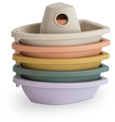 Mushie Jouets de Bain bébé 5 Bateaux | douchette Jouet Bain Qui nage | en Plastique PP pour Le Plaisir du Bain dans la Baignoire | Fabriqué au Danemark (Rustic)