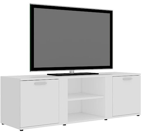 Natulvd TV Stand Cabinet for 45 50 Inch TV, Modern TV Unit TV Media Console Table with 2 Doors & Open Shelf, 120cm TV Console Cabinet Furniture for Living Room Bedroom (White)