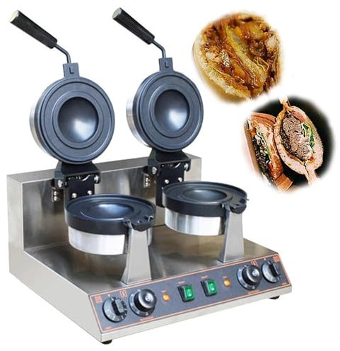 GTANND Gaufrier électrique Commercial pour Hamburgers, gaufrier Rotatif pour crème glacée, Machine à Hamburgers en Acier Inoxydable, Chauffage Double Face,B