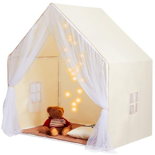 VEVOR Tente de Jeu pour Enfants, cabane pour Enfants de 1 à 5 Ans, Tente pour Enfants avec Tapis et Lampes, avec fenêtres pour intérieur et extérieur, Tente de yourte pour garçons et Filles, Beige