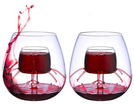 Bicchieri da vino aerati senza stelo, calici da vino brevettati, set decanter aeratore, fondo e calice, decanter per casa, ufficio, hotel