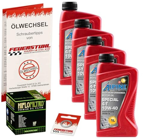 Öl & Ölfilter für Honda CBR 600 F, 2001-2007 (PC35), Ölwechsel Set, Alpine 10W-40 Motoröl + HiFlo Filter + Dichtring(e)