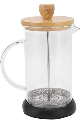 flexman Cafetera de Prensa Francesa, Vidrio de Borosilicato de Alto Calor, Café de Prensa Francesa de Acero Inoxidable para el Hogar, Oficina al Aire Libre, Camping, Reuniones (Funda Bambú 600ML)