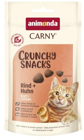 animonda Carny Crunchy Snacks, Katzen Leckerli mit Huhn und Rind (10 x 50g), knuspriger Premium Katzensnack für erwachsene Katzen mit viel Fleisch, ohne Getreide und Zucker