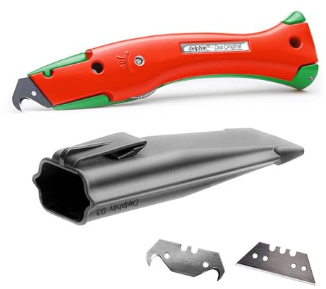 Delphin®-03 Teppichmesser, Club Edition, Feststehende Klinge, Profi Cuttermesser, Alu, Klingen und Kunststoffköcher, Rechts- u. Linkshänder