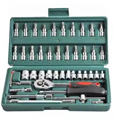 Kit de carraca Juego de 46 Uds de enchufes, herramienta de reparación de automóviles, llave de trinquete, juego de llaves de trinquete, llave inglesa, Kit de herramientas metalúrgicas profesionales(Sa