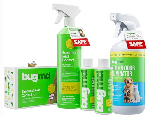 BugMD Essential Pest Control Starter Kit + BugMD Pet Odor & Stain Remover – Natural Pest Control + Family & Pet Safe Enzyme Cleaner – Kill Ants, Roaches, Spiders & Eliminate Pet Stains & Odors