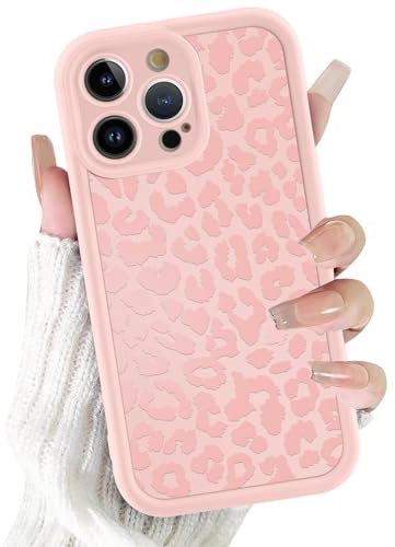 ZhuoFan Hülle für iPhone 14 Pro 6,1”, Aesthetic Leopard Muster Handyhülle Rosa Matte Schutzhülle Weich Silikon Dünn TPU Case Stoßfest Kratzfest Bumper Cover, 03