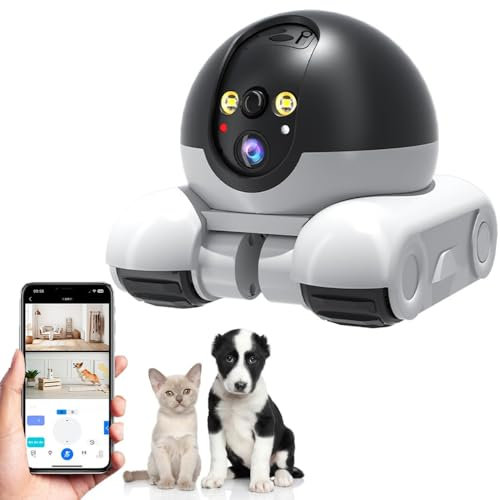 Pet Camera Robot, 360° Home Security Camera 1080P Indoor Movable Cameras,2 Way Talk,Motion Detection,Night Vision,Wireless House Movable Cameras Remote Control for Cats Dogs (4G version + 128G)