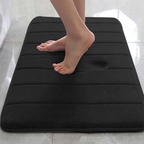 ping bu Tappetino da bagno antiscivolo in memory foam, tappeto da bagno extra morbido, super assorbimento d'acqua, tappeti da bagno, tappetini per pavimento per casa e cucina (60 x 100 cm, nero)