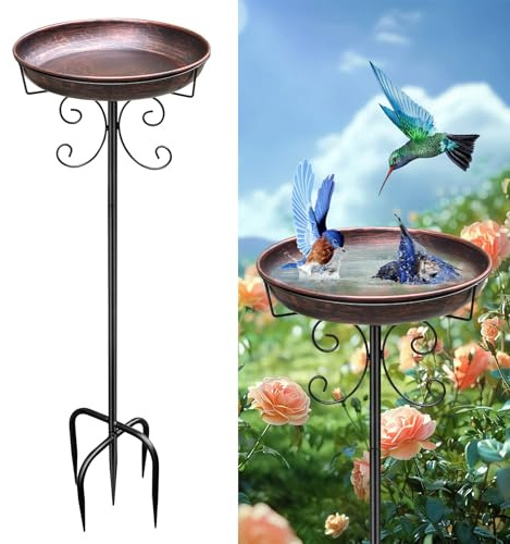 YedZen 81 cm metall fågelbad stående, 80 cm antika fågelbad för utomhus trädgård, stor frostsäker vintersäker fågelbassäng foder skål vattenskål för vilda fåglar vattenbad