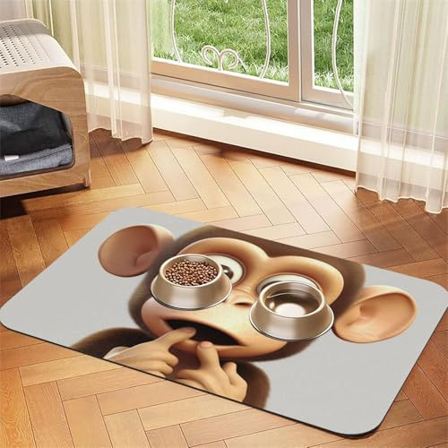 The Silent Monkey Hundefuttermatten für Böden, rutschfeste, super saugfähige Haustierfuttermatte, Geschirrspüler-Hundematte für Futter und Wasser, niedliche, schnell trocknende Gummi-Futtermatte für