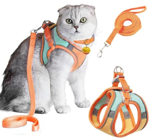 KEWUF Arnes para Gatos Antiescape, Arnés Gato Ajustable, Suave y Transpirable Correa para Caminar, Entrenar, Gato Pequeño y Mediano(L, Peso recomendado: 4-7 kg)