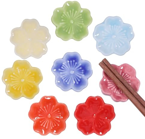 GLOBLELAND 8 soportes para palillos de cerámica con diseño de flor de cerezo, soporte para palillos para cena, tenedor, cuchara, vajilla, hogar, restaurantes, cocina, regalo