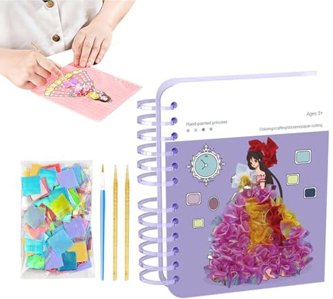 GTFYUDGH Kit Per Arte con Punteruolo - Lavoretti Artistici Principesse Con Adesivi E Colori | Giocattolo Educativo per Bambine Scuola Asilo | Regalo Compleanno Natale