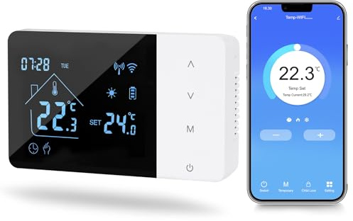 Termostato Wi-Fi a batería con 2 cables, cronotermostato digital para caldera de gas, termostat, calefacción y refrigeración para control de voz Alexa y Google