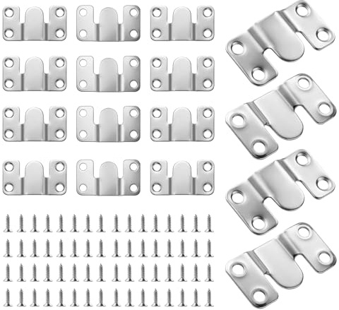 Flush Mount Brackets, Stainless Steel, 53x30mm, 16Pcs (8 Pairs) | Headboard Fixings Interlock Hanging Buckle, For Photos, Mirrors, Wall Decorations & Furniture, Includes Storage Box & Screws