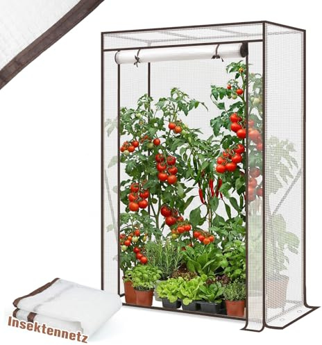 Sekey Gewächshaus Klein mit 2 Abdeckungen 150x100x50cm, Tomatengewächshaus | Foliengewächshaus Tomaten Gewächshaus Balkon, Winterfest & Montagefreundlich, inkl. extra Insektennetz für den Sommer