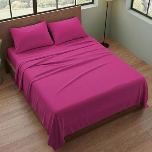 Generico Completo Letto Una Piazza e Mezza Francese (140x200) Lenzuola in Microfibra Anallergica, Manifattura Made in Italy, Set Completo 4 Pezzi con 2 Federe Cuscini Incluse, Bed Sheets (Fuxia)