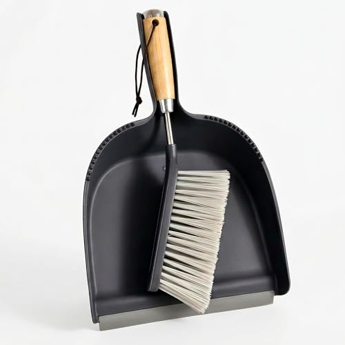 Hand Broom and Dustpan Set with Bamboo and Stainless Steel Handle, PET Bristles, Portable Cleaning Kitchen Countertops, Table Tops,Crumbs,beds,Sofas,Camping,Cars and Animal Cages