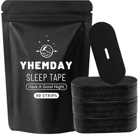 Yhemday Munband för sömn, 90 stycken antisnarkningsmunremsor, minskar snarkning och främjar näsandning, mjuk självhäftande sömnstödstejp,Svart